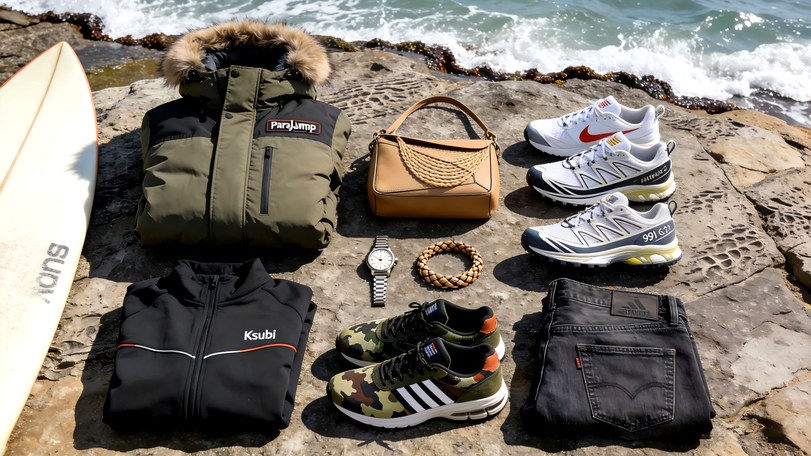 CNFans haul — jackets, sneakers, bags flatlay